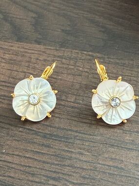 Kate Spade Flower Earrings Gold Tone with Mother of Pearl and Rhinestone